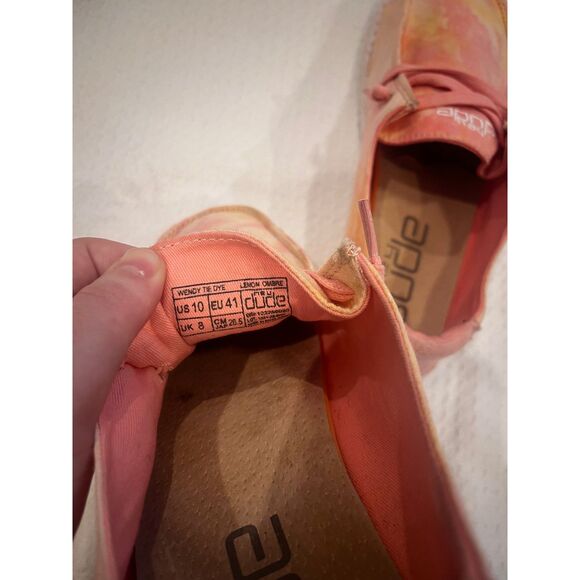 Hey Dude Wendy Tie Dye Lemon Ombre Pink Yellow Shoes Women’s Size 10 - Picture 8 of 15